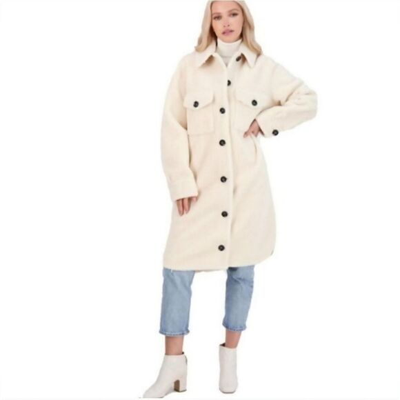 Rebecca Minkoff Harper Teddy Sherpa Oatmeal Beige Shacket Shirt Long Jacket XL - Picture 9 of 9
